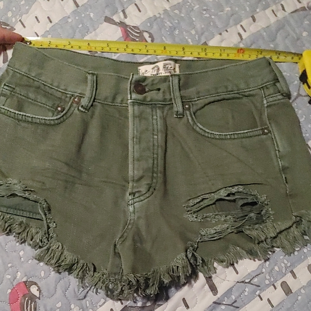 Free People Green Frayed Denim Shorts